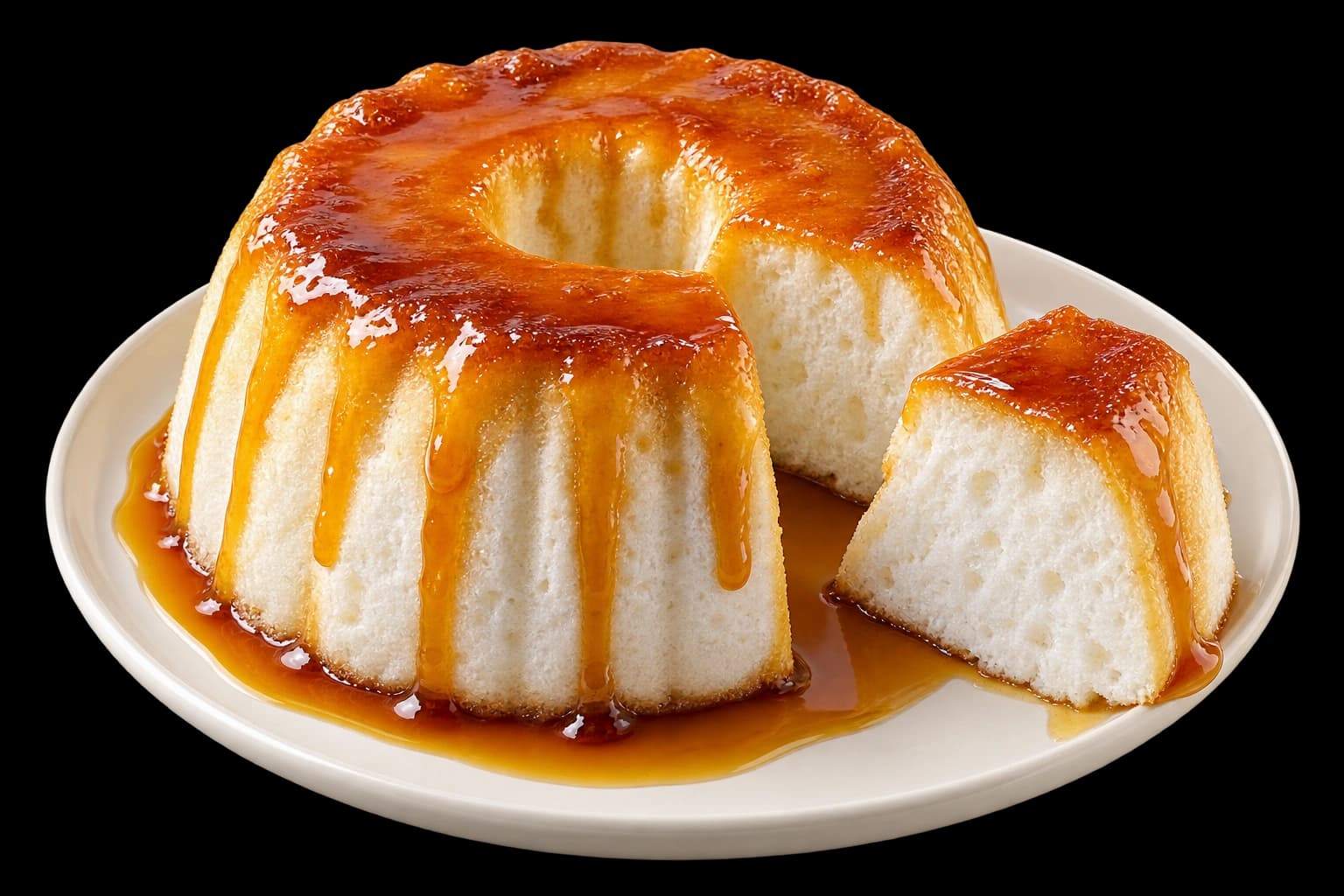 Composição de Molotof com caramelo e uma fatia servida no prato